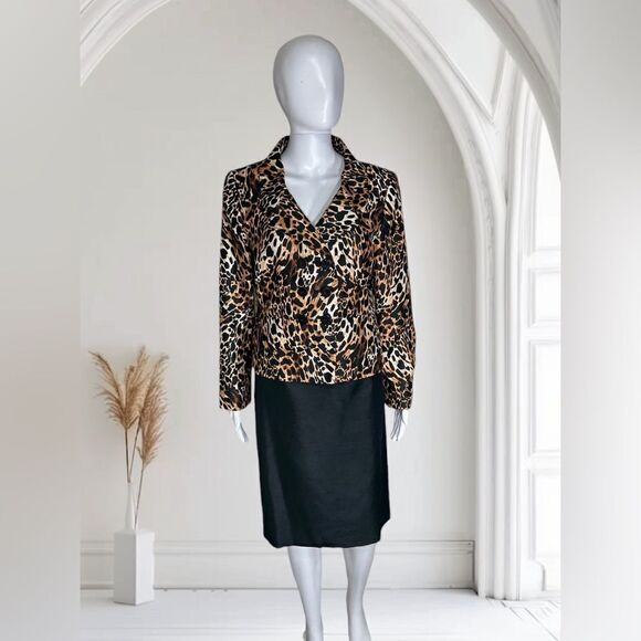 Le Suit Petite Leopard Print Blazer & Black Skirt Suit - Picture 1 of 5